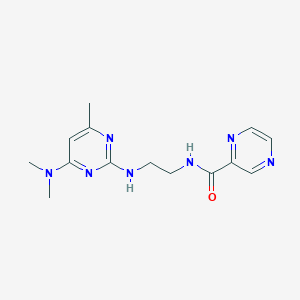 molecular formula C14H19N7O B2586139 N-(2-((4-(dimethylamino)-6-methylpyrimidin-2-yl)amino)ethyl)pyrazine-2-carboxamide CAS No. 1226438-39-6
