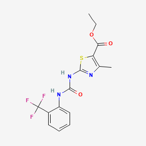 molecular formula C15H14F3N3O3S B2586143 Ethyl 4-methyl-2-(3-(2-(trifluoromethyl)phenyl)ureido)thiazole-5-carboxylate CAS No. 1203265-89-7