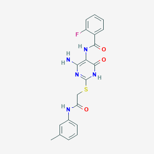 molecular formula C20H18FN5O3S B2586144 N-(4-amino-6-oxo-2-((2-oxo-2-(m-tolylamino)ethyl)thio)-1,6-dihydropyrimidin-5-yl)-2-fluorobenzamide CAS No. 888422-60-4