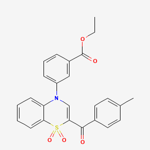 molecular formula C25H21NO5S B2586179 ethyl 3-[2-(4-methylbenzoyl)-1,1-dioxido-4H-1,4-benzothiazin-4-yl]benzoate CAS No. 1114886-30-4