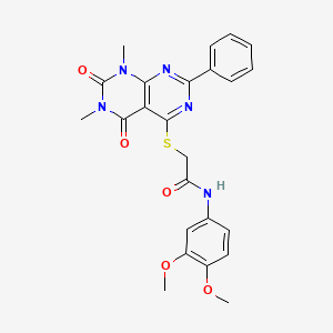 molecular formula C24H23N5O5S B2586185 N-(3,4-dimethoxyphenyl)-2-((6,8-dimethyl-5,7-dioxo-2-phenyl-5,6,7,8-tetrahydropyrimido[4,5-d]pyrimidin-4-yl)thio)acetamide CAS No. 906232-44-8