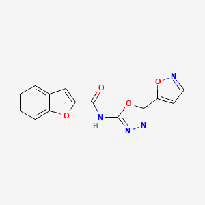 molecular formula C14H8N4O4 B2586233 N-[5-(1,2-oxazol-5-yl)-1,3,4-oxadiazol-2-yl]-1-benzofuran-2-carboxamide CAS No. 946313-18-4