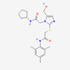 molecular formula C22H30N4O3S B2586276 2-{[1-[2-(cyclopentylamino)-2-oxoethyl]-5-(hydroxymethyl)-1H-imidazol-2-yl]thio}-N-mesitylacetamide CAS No. 923681-71-4