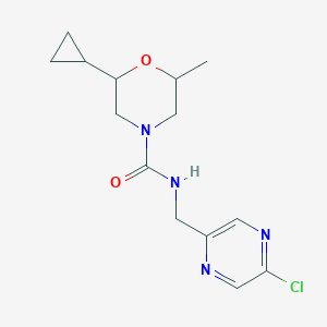 molecular formula C14H19ClN4O2 B2586297 N-[(5-Chloropyrazin-2-yl)methyl]-2-cyclopropyl-6-methylmorpholine-4-carboxamide CAS No. 2193806-73-2