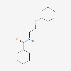 molecular formula C14H25NO2S B2586304 N-[2-(oxan-4-ylsulfanyl)ethyl]cyclohexanecarboxamide CAS No. 2034289-69-3