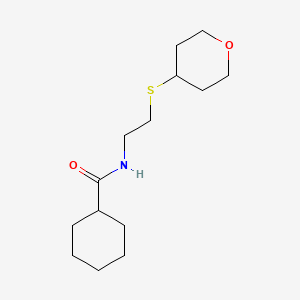 molecular formula C14H25NO2S B2586304 N-(2-((tetrahydro-2H-pyran-4-yl)thio)ethyl)cyclohexanecarboxamide CAS No. 2034289-69-3