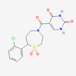 molecular formula C16H16ClN3O5S B2586306 5-(7-(2-chlorophenyl)-1,1-dioxido-1,4-thiazepane-4-carbonyl)pyrimidine-2,4(1H,3H)-dione CAS No. 2034459-67-9