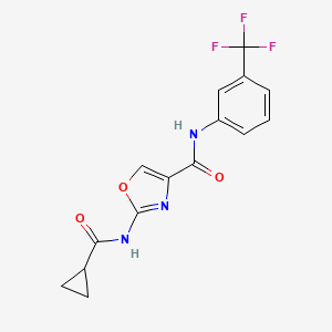 molecular formula C15H12F3N3O3 B2586308 2-(cyclopropanecarboxamido)-N-(3-(trifluoromethyl)phenyl)oxazole-4-carboxamide CAS No. 1396793-18-2