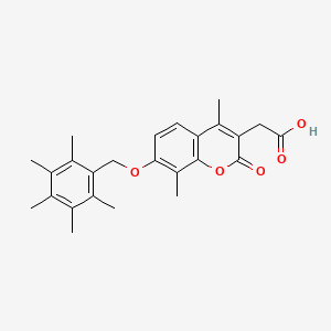 molecular formula C25H28O5 B2586322 2-[4,8-dimethyl-2-oxo-7-[(2,3,4,5,6-pentamethylphenyl)methoxy]chromen-3-yl]acetic Acid CAS No. 858755-94-9