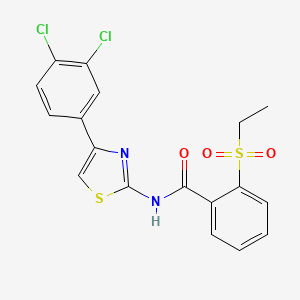 molecular formula C18H14Cl2N2O3S2 B2586348 N-(4-(3,4-dichlorophenyl)thiazol-2-yl)-2-(ethylsulfonyl)benzamide CAS No. 922643-11-6