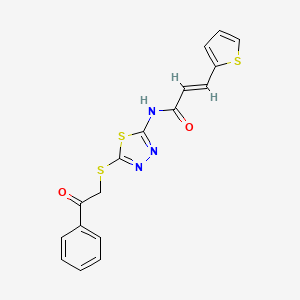 molecular formula C17H13N3O2S3 B2586366 (E)-N-(5-((2-oxo-2-phenylethyl)thio)-1,3,4-thiadiazol-2-yl)-3-(thiophen-2-yl)acrylamide CAS No. 501112-87-4