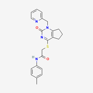 molecular formula C22H22N4O2S B2586395 N-(4-methylphenyl)-2-({2-oxo-1-[(pyridin-2-yl)methyl]-1H,2H,5H,6H,7H-cyclopenta[d]pyrimidin-4-yl}sulfanyl)acetamide CAS No. 946326-01-8