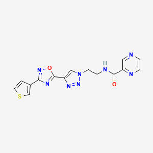 molecular formula C15H12N8O2S B2586412 N-(2-(4-(3-(thiophen-3-yl)-1,2,4-oxadiazol-5-yl)-1H-1,2,3-triazol-1-yl)ethyl)pyrazine-2-carboxamide CAS No. 2034346-13-7