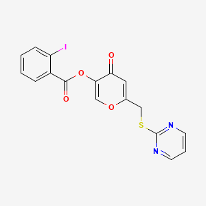 4-oxo-6-((pyrimidin-2-ylthio)methyl)-4H-pyran-3-yl 2-iodobenzoate