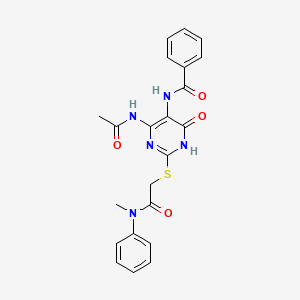 molecular formula C22H21N5O4S B2586435 N-(4-acetamido-2-((2-(methyl(phenyl)amino)-2-oxoethyl)thio)-6-oxo-1,6-dihydropyrimidin-5-yl)benzamide CAS No. 872608-65-6