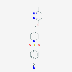 molecular formula C18H20N4O3S B2586493 4-[4-[(6-Methylpyridazin-3-yl)oxymethyl]piperidin-1-yl]sulfonylbenzonitrile CAS No. 2380008-71-7