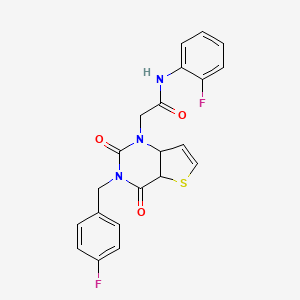 molecular formula C21H15F2N3O3S B2586499 N-(2-fluorophenyl)-2-{3-[(4-fluorophenyl)methyl]-2,4-dioxo-1H,2H,3H,4H-thieno[3,2-d]pyrimidin-1-yl}acetamide CAS No. 879139-49-8