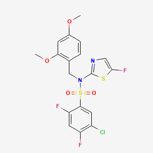 molecular formula C18H14ClF3N2O4S2 B2586500 5-Chloro-N-(2,4-dimethoxybenzyl)-2,4-difluoro-N-(5-fluorothiazol-2-yl)benzenesulfonamide CAS No. 1788874-30-5