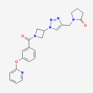 molecular formula C22H22N6O3 B2586501 1-((1-(1-(3-(pyridin-2-yloxy)benzoyl)azetidin-3-yl)-1H-1,2,3-triazol-4-yl)methyl)pyrrolidin-2-one CAS No. 2034269-44-6