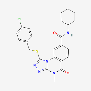 molecular formula C24H24ClN5O2S B2586504 1-((4-chlorobenzyl)thio)-N-cyclohexyl-4-methyl-5-oxo-4,5-dihydro-[1,2,4]triazolo[4,3-a]quinazoline-8-carboxamide CAS No. 1111214-75-5