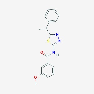molecular formula C18H17N3O2S B258651 3-methoxy-N-[(2Z)-5-(1-phenylethyl)-1,3,4-thiadiazol-2(3H)-ylidene]benzamide 