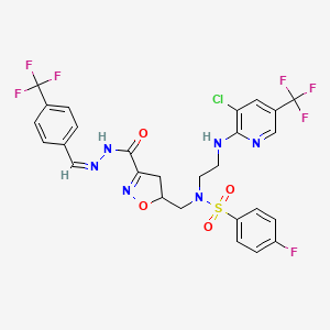 molecular formula C27H22ClF7N6O4S B2586510 N-(2-{[3-氯-5-(三氟甲基)-2-吡啶基]氨基}乙基)-4-氟-N-({3-[(2-{[4-(三氟甲基)苯基]甲亚胺}羰基)-4,5-二氢-5-异噁唑基}甲基)苯磺酰胺 CAS No. 338961-97-0