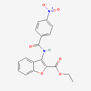 molecular formula C18H14N2O6 B2586516 乙酸3-(4-硝基苯甲酰胺基)苯并呋喃-2-甲酸酯 CAS No. 477499-01-7