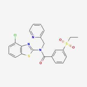 molecular formula C22H18ClN3O3S2 B2586517 N-(4-chloro-1,3-benzothiazol-2-yl)-3-(ethanesulfonyl)-N-[(pyridin-2-yl)methyl]benzamide CAS No. 886942-66-1