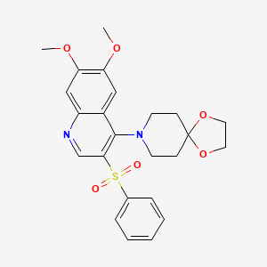 molecular formula C24H26N2O6S B2586527 8-[3-(苯磺酰)-6,7-二甲氧喹啉-4-基]-1,4-二氧杂-8-氮杂螺[4.5]癸烷 CAS No. 866866-31-1