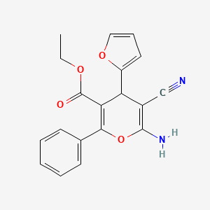 molecular formula C19H16N2O4 B2586531 乙酸6-氨基-5-氰基-4-(呋喃-2-基)-2-苯基-4H-吡喃-3-甲酸酯 CAS No. 117833-10-0