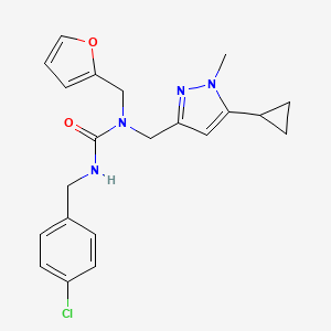 3-(4-chlorobenzyl)-1-((5-cyclopropyl-1-methyl-1H-pyrazol-3-yl)methyl)-1-(furan-2-ylmethyl)urea