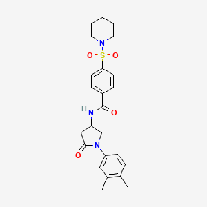 molecular formula C24H29N3O4S B2586544 N-(1-(3,4-dimethylphenyl)-5-oxopyrrolidin-3-yl)-4-(piperidin-1-ylsulfonyl)benzamide CAS No. 896371-59-8