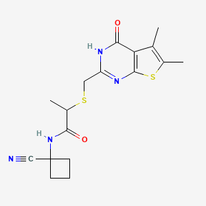 molecular formula C17H20N4O2S2 B2586551 N-(1-cyanocyclobutyl)-2-[({5,6-dimethyl-4-oxo-3H,4H-thieno[2,3-d]pyrimidin-2-yl}methyl)sulfanyl]propanamide CAS No. 1424544-18-2