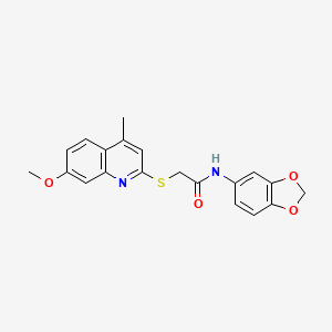 molecular formula C20H18N2O4S B2586556 N-(2H-1,3-BENZODIOXOL-5-YL)-2-[(7-METHOXY-4-METHYLQUINOLIN-2-YL)SULFANYL]ACETAMIDE CAS No. 301683-81-8