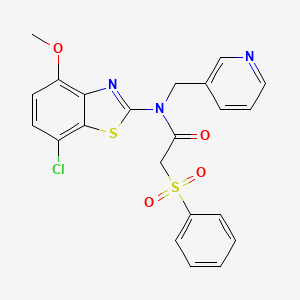 molecular formula C22H18ClN3O4S2 B2586564 N-(7-chloro-4-methoxybenzo[d]thiazol-2-yl)-2-(phenylsulfonyl)-N-(pyridin-3-ylmethyl)acetamide CAS No. 886952-79-0