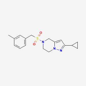 molecular formula C17H21N3O2S B2586565 2-Cyclopropyl-5-((3-methylbenzyl)sulfonyl)-4,5,6,7-tetrahydropyrazolo[1,5-a]pyrazine CAS No. 2034606-17-0