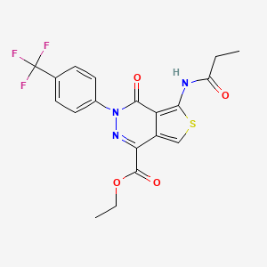 molecular formula C19H16F3N3O4S B2586567 Ethyl 4-oxo-5-propionamido-3-(4-(trifluoromethyl)phenyl)-3,4-dihydrothieno[3,4-d]pyridazine-1-carboxylate CAS No. 851950-97-5