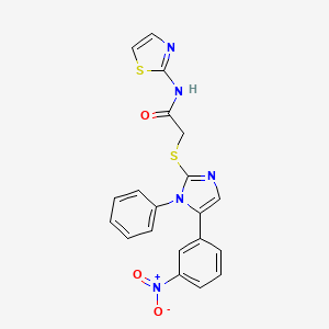 molecular formula C20H15N5O3S2 B2586568 2-((5-(3-硝基苯基)-1-苯基-1H-咪唑-2-基)硫代)-N-(噻唑-2-基)乙酰胺 CAS No. 1234927-45-7