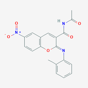molecular formula C19H15N3O5 B2586569 (2Z)-N-acetyl-2-[(2-methylphenyl)imino]-6-nitro-2H-chromene-3-carboxamide CAS No. 330158-41-3