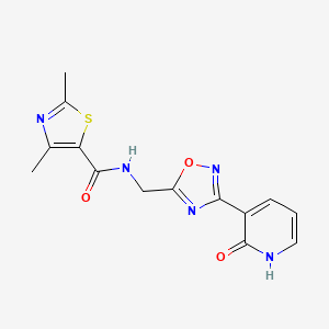 molecular formula C14H13N5O3S B2586574 2,4-二甲基-N-((3-(2-氧代-1,2-二氢吡啶-3-基)-1,2,4-噁二唑-5-基甲基)硫代)噻唑-5-甲酰胺 CAS No. 2034319-05-4