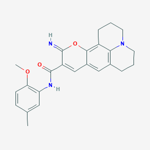 molecular formula C24H25N3O3 B2586575 11-imino-N-(2-methoxy-5-methylphenyl)-2,3,5,6,7,11-hexahydro-1H-pyrano[2,3-f]pyrido[3,2,1-ij]quinoline-10-carboxamide CAS No. 865654-92-8