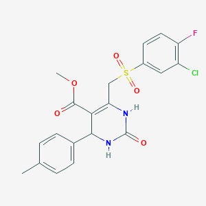molecular formula C20H18ClFN2O5S B2586579 Methyl 6-(((3-chloro-4-fluorophenyl)sulfonyl)methyl)-2-oxo-4-(p-tolyl)-1,2,3,4-tetrahydropyrimidine-5-carboxylate CAS No. 900012-98-8