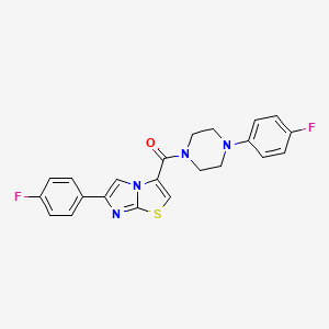molecular formula C22H18F2N4OS B2586581 (6-(4-Fluorophenyl)imidazo[2,1-b]thiazol-3-yl)(4-(4-fluorophenyl)piperazin-1-yl)methanone CAS No. 1049438-95-0