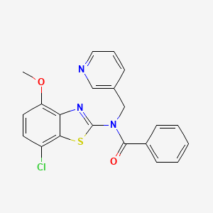 molecular formula C21H16ClN3O2S B2586585 N-(7-chloro-4-methoxybenzo[d]thiazol-2-yl)-N-(pyridin-3-ylmethyl)benzamide CAS No. 886964-86-9