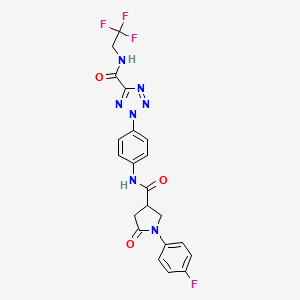 molecular formula C21H17F4N7O3 B2586587 2-(4-(1-(4-fluorophenyl)-5-oxopyrrolidine-3-carboxamido)phenyl)-N-(2,2,2-trifluoroethyl)-2H-tetrazole-5-carboxamide CAS No. 1421584-51-1