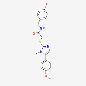 molecular formula C20H20FN3O2S B2586591 N-(4-氟苯甲基)-2-((5-(4-甲氧基苯基)-1-甲基-1H-咪唑-2-基)硫)乙酰胺 CAS No. 942005-72-3