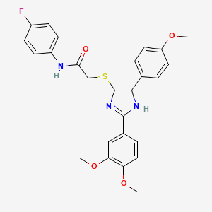 molecular formula C26H24FN3O4S B2586603 2-{[2-(3,4-dimethoxyphenyl)-5-(4-methoxyphenyl)-1H-imidazol-4-yl]sulfanyl}-N-(4-fluorophenyl)acetamide CAS No. 901266-48-6