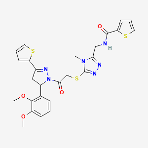 molecular formula C26H26N6O4S3 B2586608 N-{[5-({2-[5-(2,3-dimethoxyphenyl)-3-(thiophen-2-yl)-4,5-dihydro-1H-pyrazol-1-yl]-2-oxoethyl}sulfanyl)-4-methyl-4H-1,2,4-triazol-3-yl]methyl}thiophene-2-carboxamide CAS No. 362509-43-1