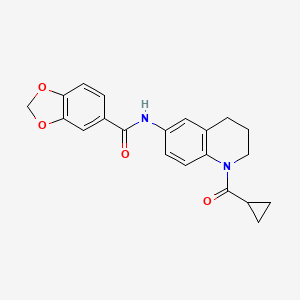 molecular formula C21H20N2O4 B2586631 N-(1-cyclopropanecarbonyl-1,2,3,4-tetrahydroquinolin-6-yl)-2H-1,3-benzodioxole-5-carboxamide CAS No. 946245-47-2