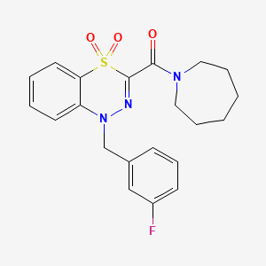 molecular formula C21H22FN3O3S B2586647 3-(1-azepanylcarbonyl)-1-(3-fluorobenzyl)-4lambda~6~,1,2-benzothiadiazine-4,4(1H)-dione CAS No. 1251630-50-8